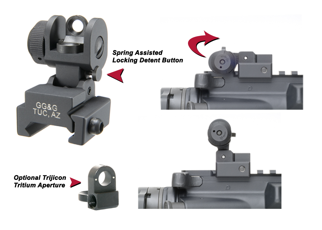 GG&G 1005T A2 Flip Up Rear Sight, Tritium version