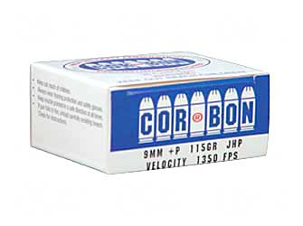 Corbon 9mm +P 115gr JHP, box of 20 - in store only