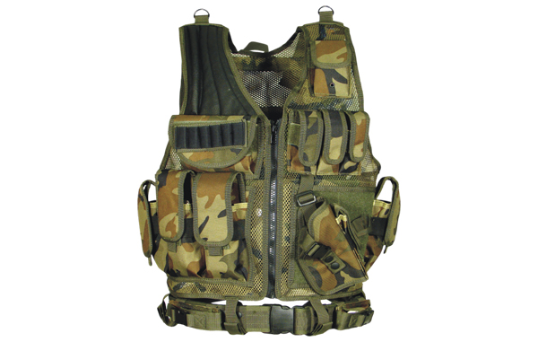 UTG Deluxe Tactical Crossdraw Vest - Woodland Camo
