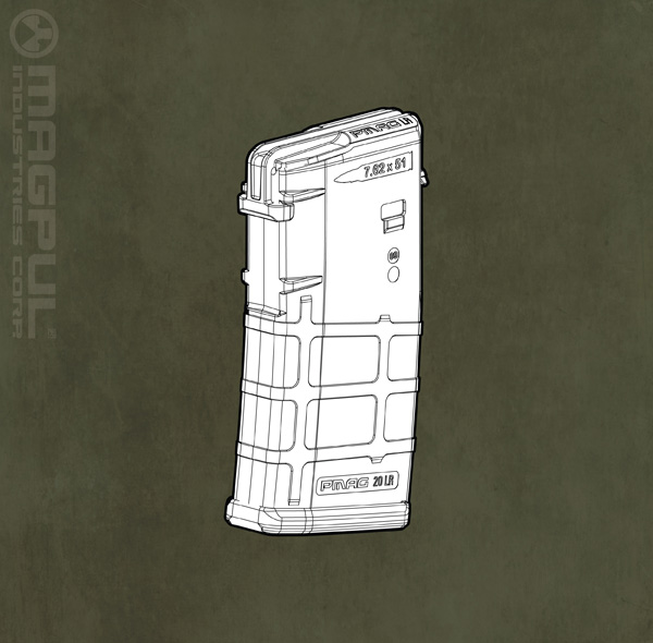 Magpul MAG243 PMAG20LR 7.62x51 20rd mag for KAC SR25/DPMS .308