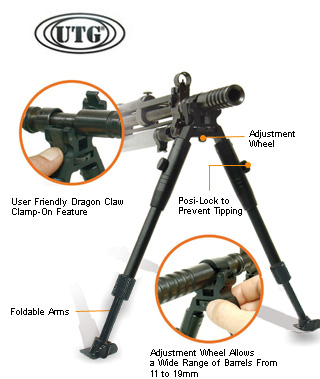 UTG Low-Profile Clamp On Barrel Bipod w/Steel Feet