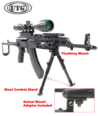 UTG Low-Profile Steel Foot Picatinny & Sling Stud Swivel Bipod